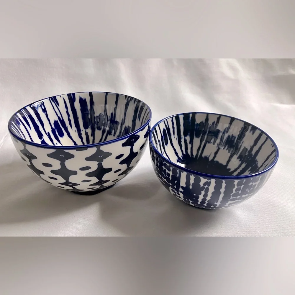 WEST ELM Indigo Tie-Dye Nesting Bowls (2)